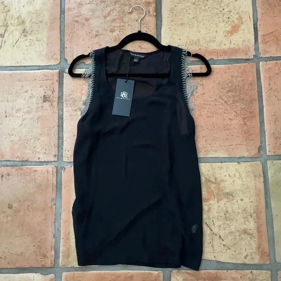 ✨NEW Rock & Republic Black Sheer Too With Metal Fringe Accents New With Tags - Picture 1 of 8